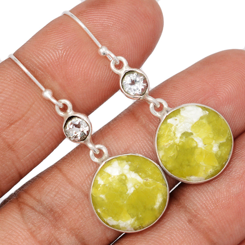 1.7" Lizardite Serpentine & White Topaz Earrings - LDSE40
