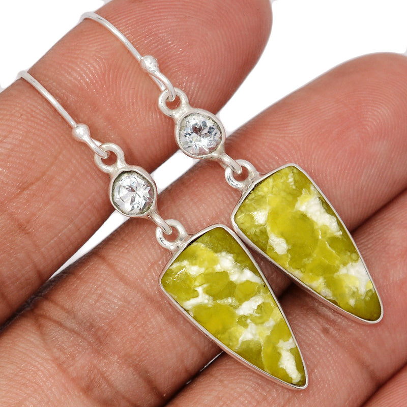 1.8" Lizardite Serpentine & White Topaz Earrings - LDSE41