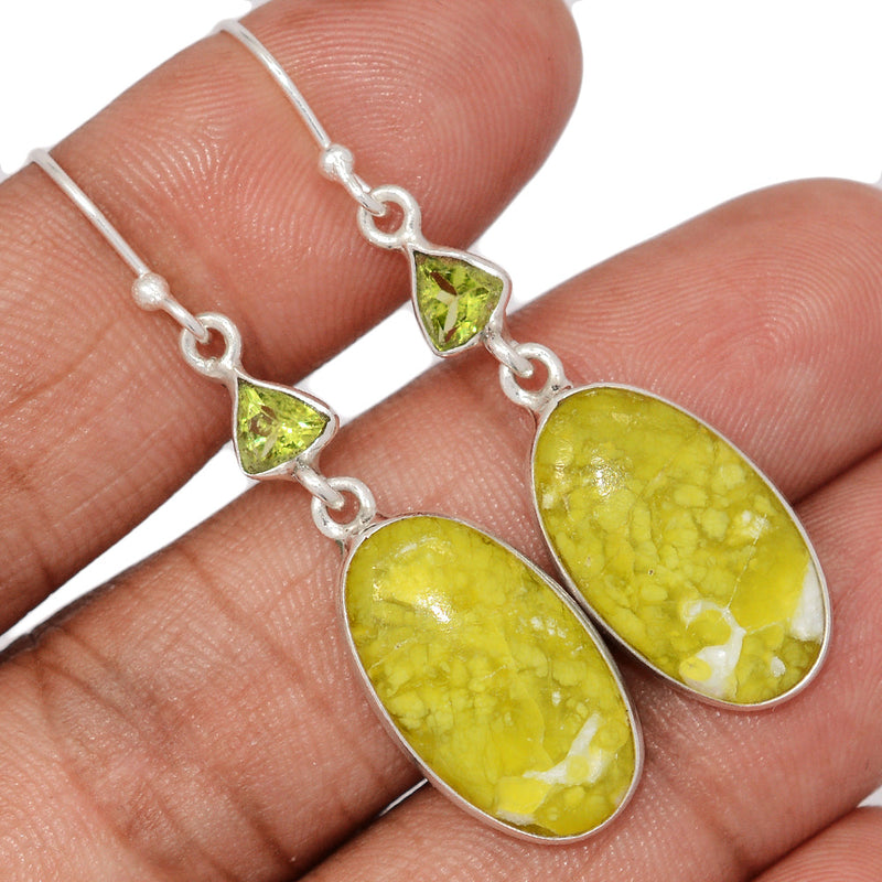 2" Lizardite Serpentine & Peridot Earrings - LDSE42