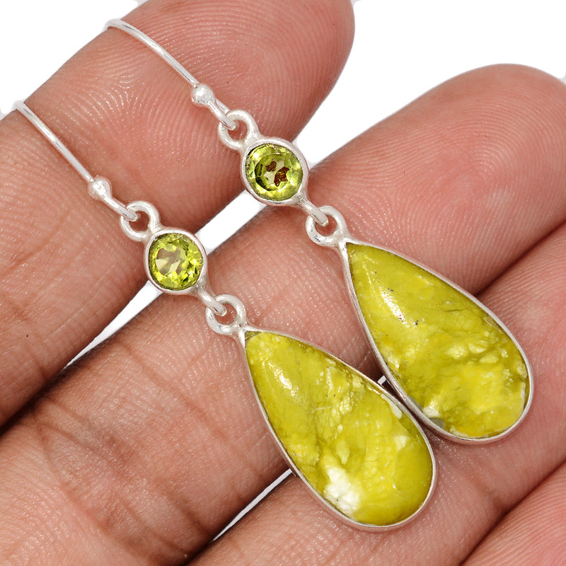 2" Lizardite Serpentine & Peridot Earrings - LDSE48
