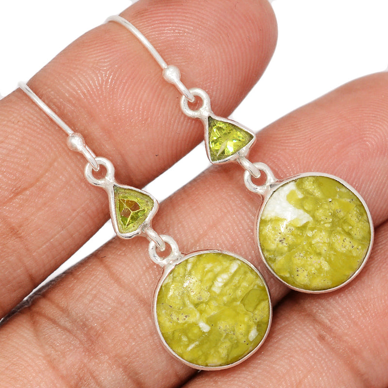 1.7" Lizardite Serpentine & Peridot Earrings - LDSE49