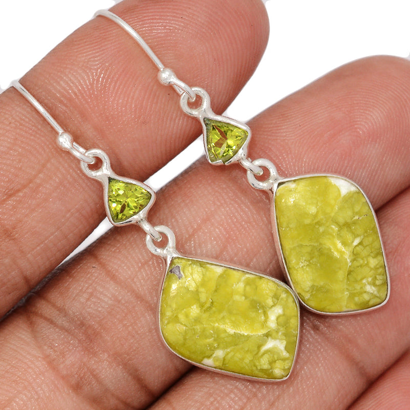 1.8" Lizardite Serpentine & Peridot Earrings - LDSE50