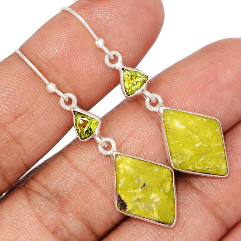 1.8" Lizardite Serpentine & Peridot Earrings - LDSE51
