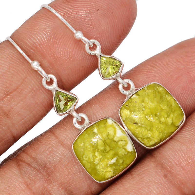1.6" Lizardite Serpentine & Peridot Earrings - LDSE53