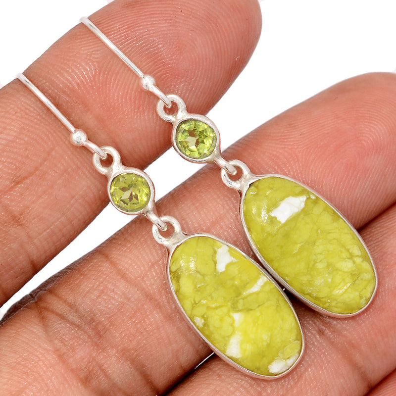 2" Lizardite Serpentine & Peridot Earrings - LDSE54