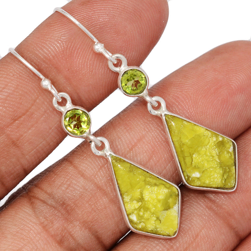 1.8" Lizardite Serpentine & Peridot Earrings - LDSE55