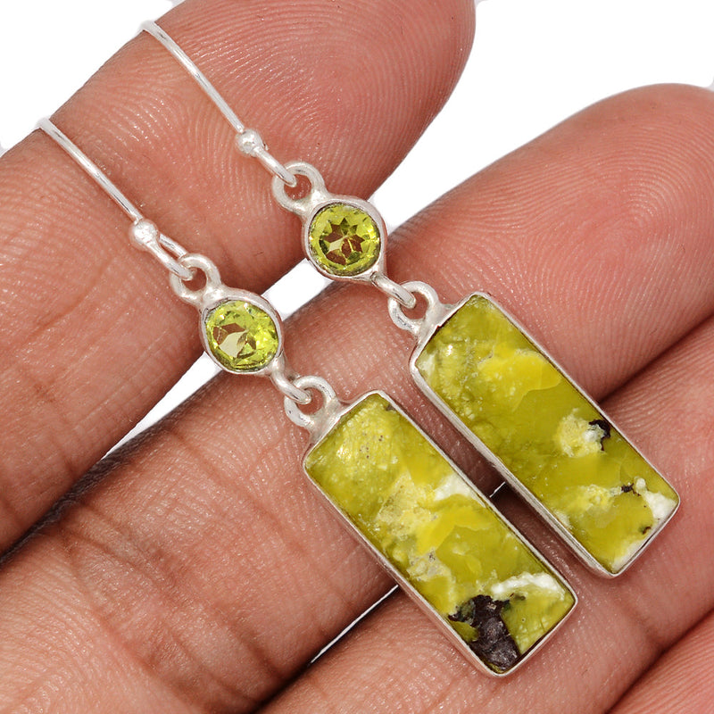 2" Lizardite Serpentine & Peridot Earrings - LDSE60