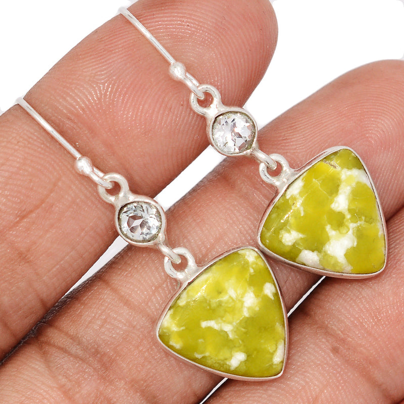 1.7" Lizardite Serpentine & White Topaz Earrings - LDSE65