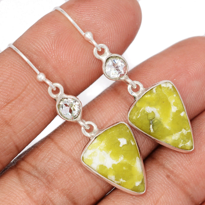 1.8" Lizardite Serpentine & White Topaz Earrings - LDSE67