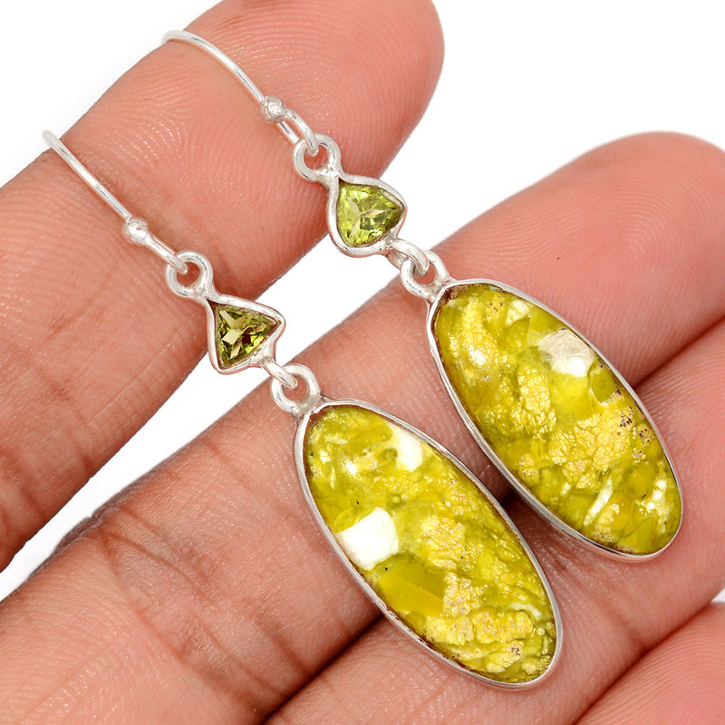 2.1" Lizardite Serpentine & Peridot Earrings - LDSE68
