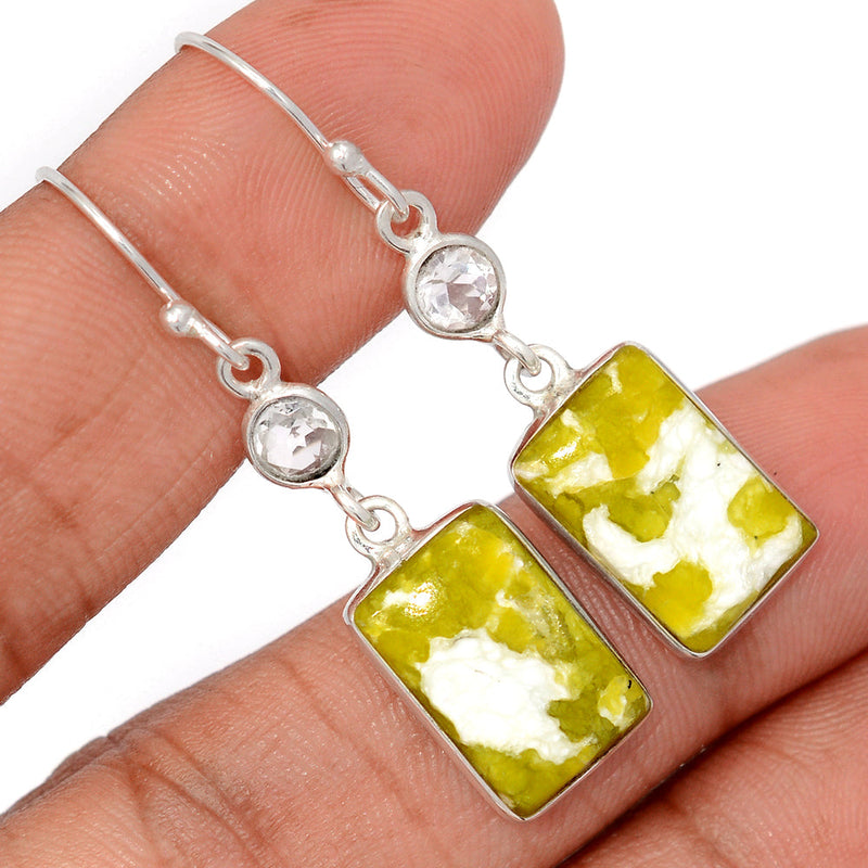1.7" Lizardite Serpentine & White Topaz Earrings - LDSE69