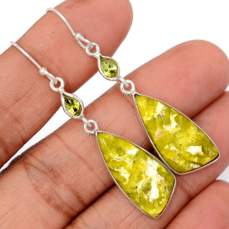 2.1" Lizardite Serpentine & Peridot Earrings - LDSE74