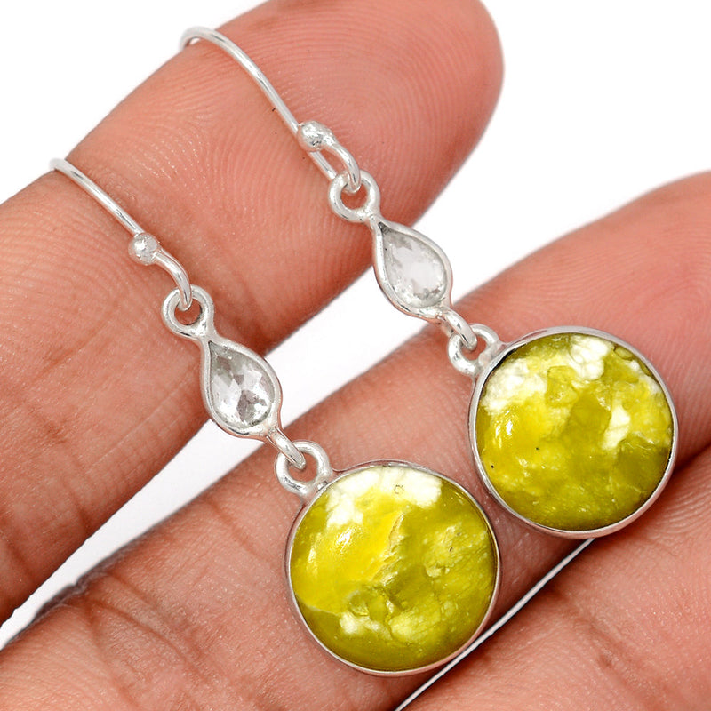 1.7" Lizardite Serpentine & White Topaz Earrings - LDSE75