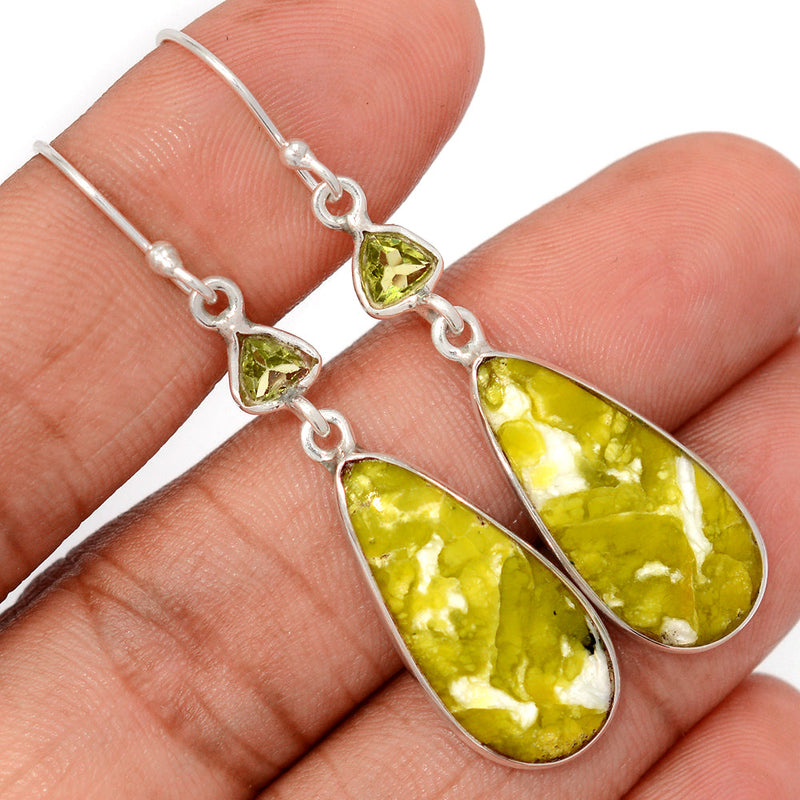 2.1" Lizardite Serpentine & Peridot Earrings - LDSE76
