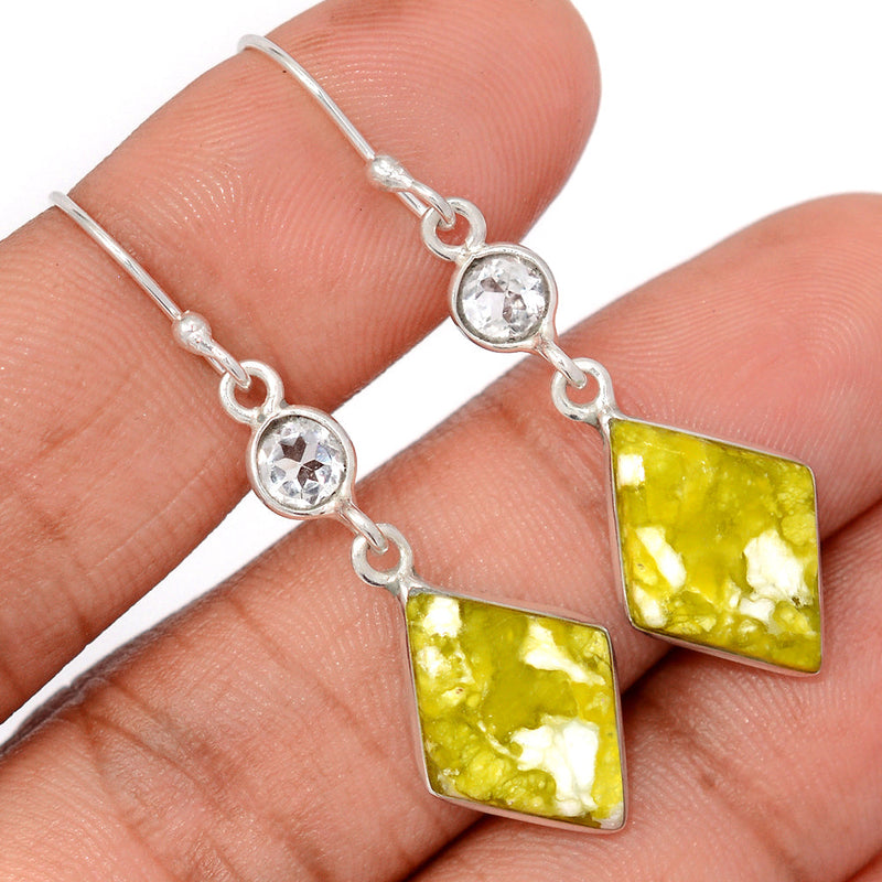 1.8" Lizardite Serpentine & White Topaz Earrings - LDSE80