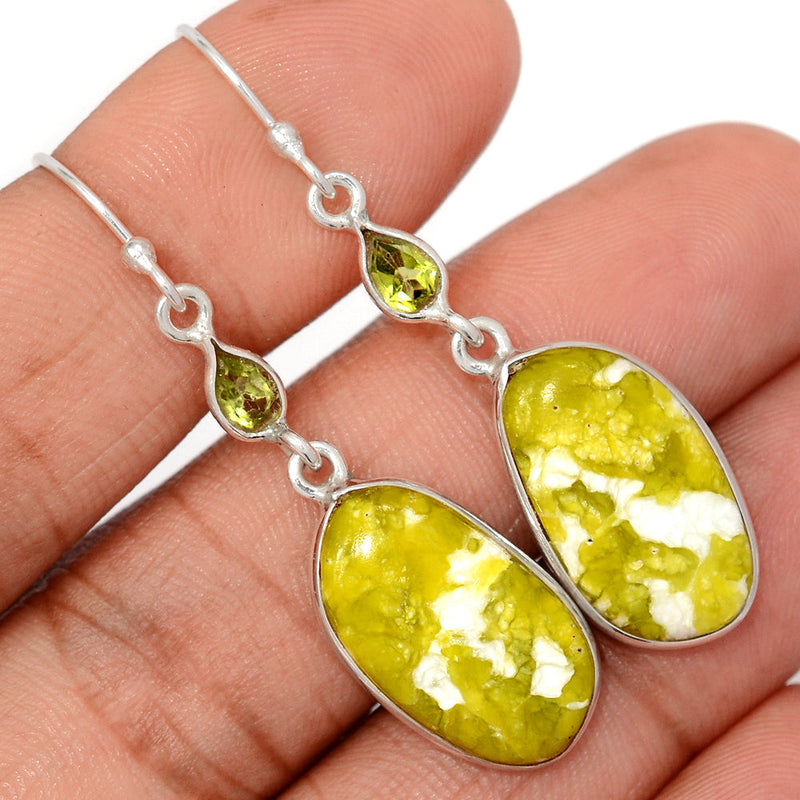 2" Lizardite Serpentine & Peridot Earrings - LDSE81