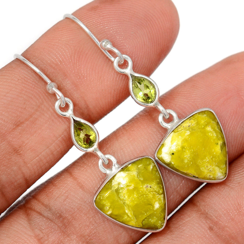 1.7" Lizardite Serpentine & Peridot Earrings - LDSE87