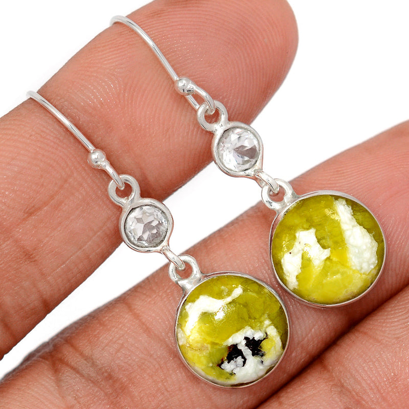 1.6" Lizardite Serpentine & White Topaz Earrings - LDSE89