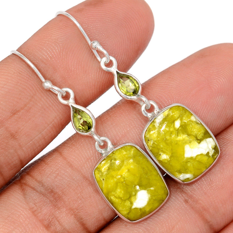 1.8" Lizardite Serpentine & Peridot Earrings - LDSE91