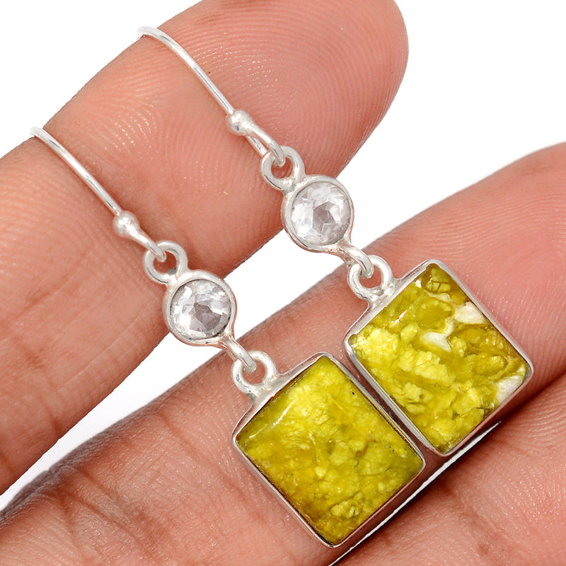 1.6" Lizardite Serpentine & White Topaz Earrings - LDSE92