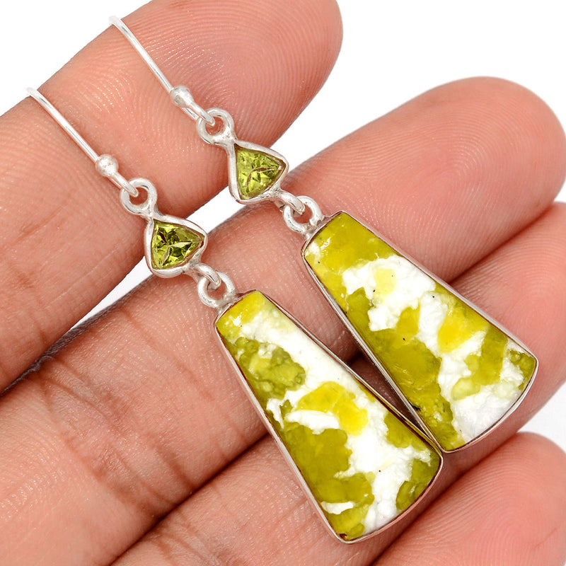 2.1" Lizardite Serpentine & Peridot Earrings - LDSE93