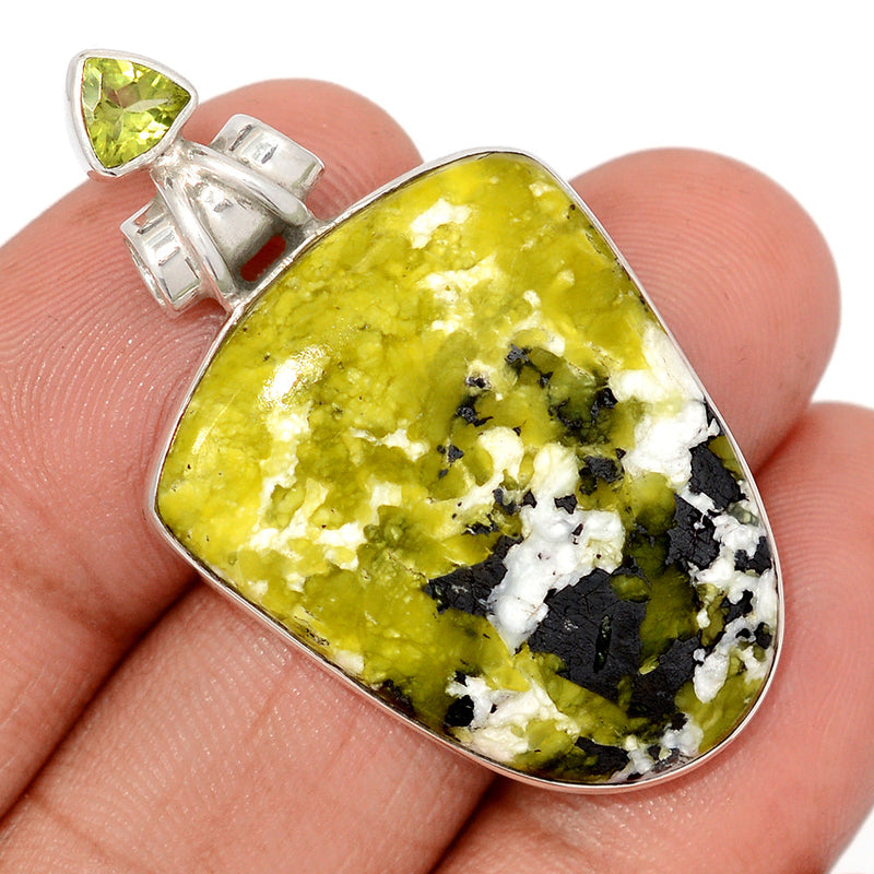 1.7" Lizardite Serpentine & Peridot Faceted Pendants - LDSP195