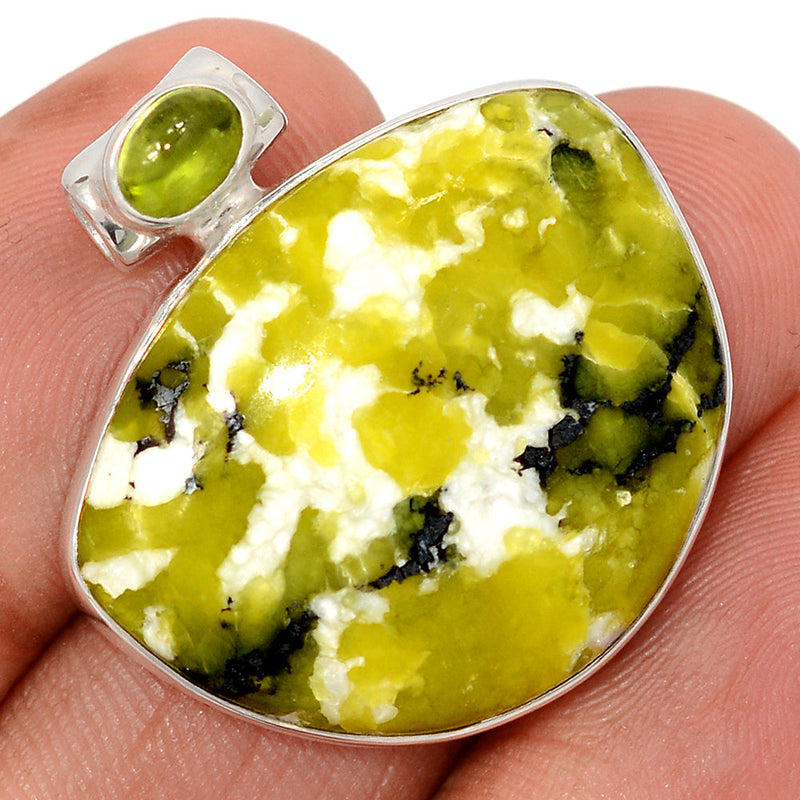 1.1" Lizardite Serpentine & Peridot Cabochon Pendants - LDSP196