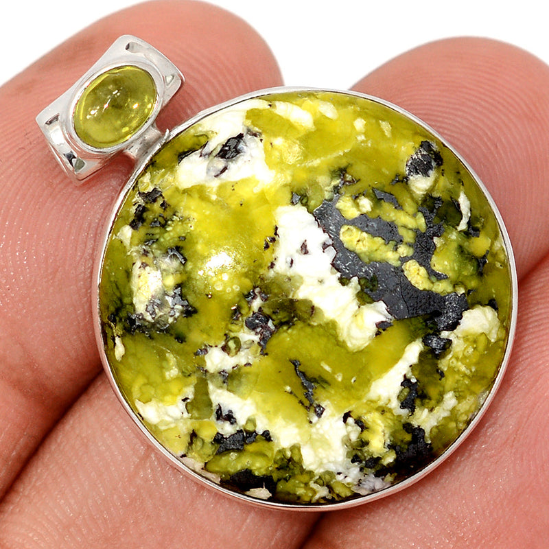 1.2" Lizardite Serpentine & Peridot Cabochon Pendants - LDSP197