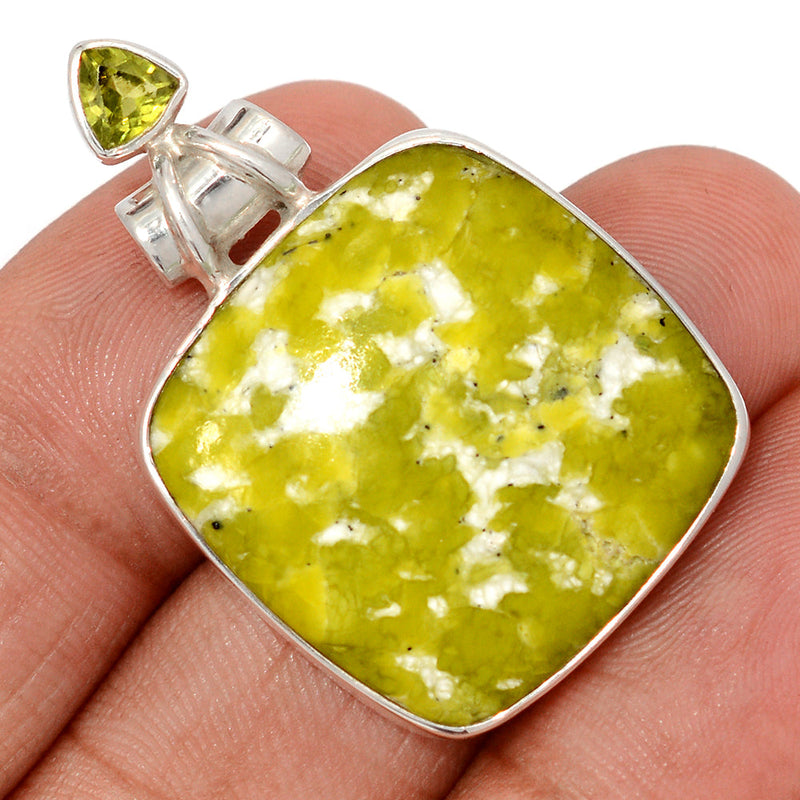 1.5" Lizardite Serpentine & Peridot Faceted Pendants - LDSP198