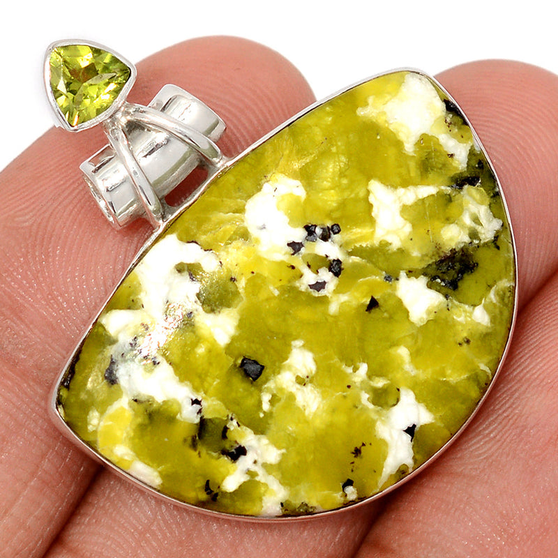 1.5" Lizardite Serpentine & Peridot Faceted Pendants - LDSP200