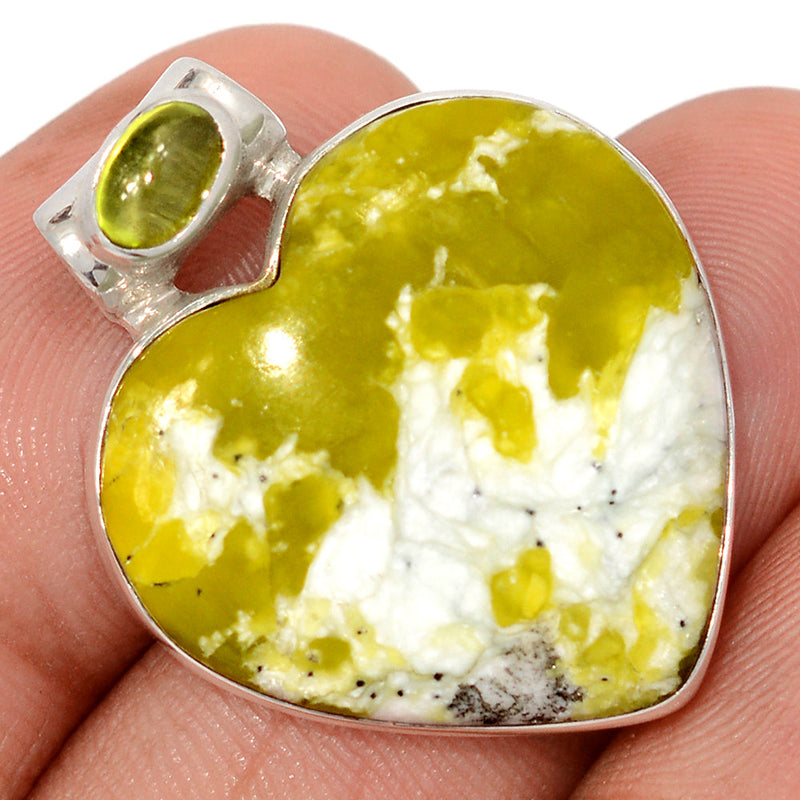 1.2" Lizardite Serpentine & Peridot Cabochon Pendants - LDSP202
