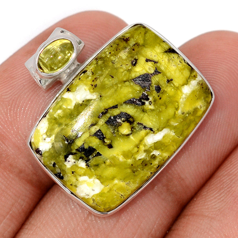 1" Lizardite Serpentine & Peridot Cabochon Pendants - LDSP203