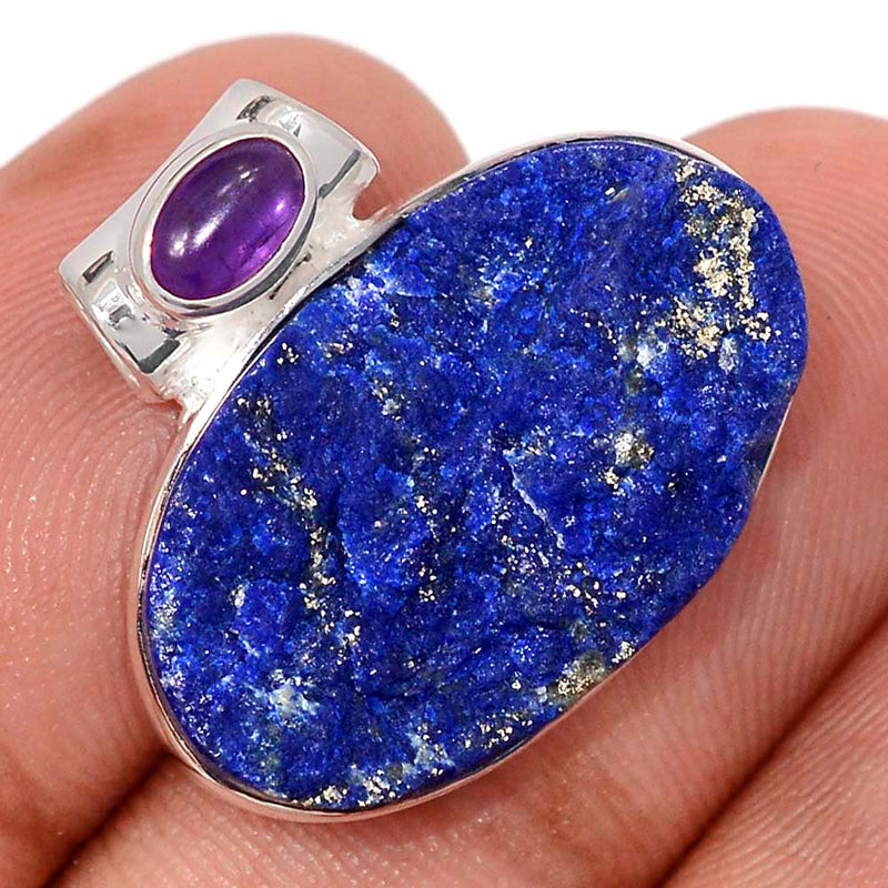0.8" Lapis Druzy & Amethyst Cabochon Pendants - LDZP637