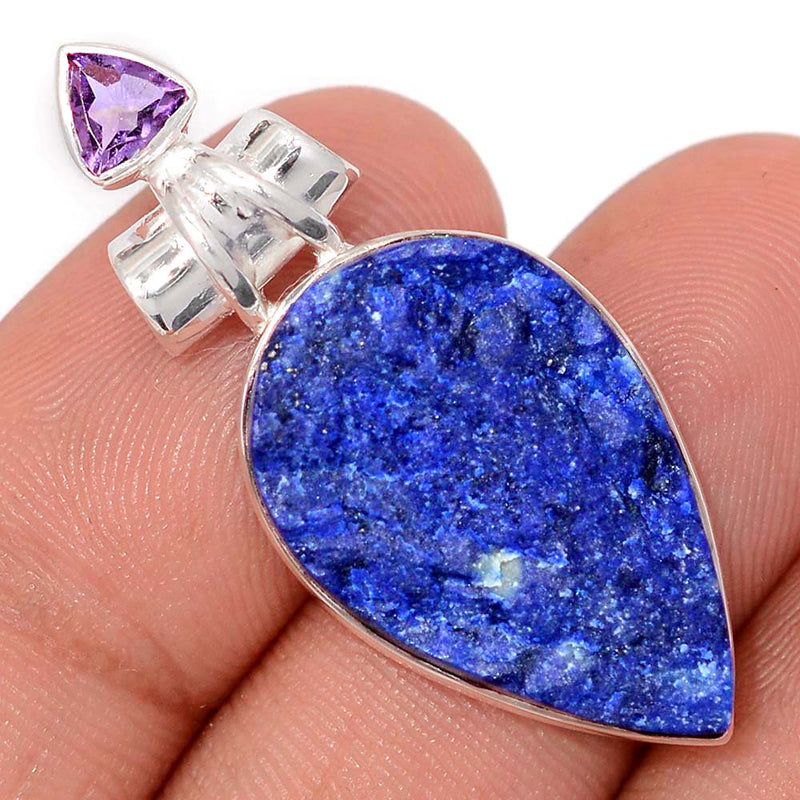 1.6" Lapis Druzy & Amethyst Faceted Pendants - LDZP638