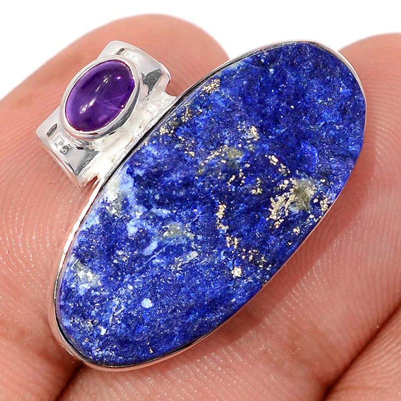 0.7" Lapis Druzy & Amethyst Cabochon Pendants - LDZP639