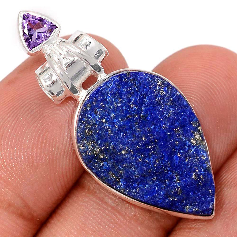 1.5" Lapis Druzy & Amethyst Faceted Pendants - LDZP641