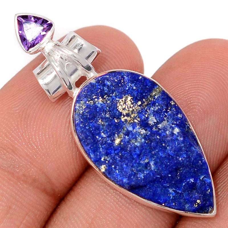 1.6" Lapis Druzy & Amethyst Faceted Pendants - LDZP642