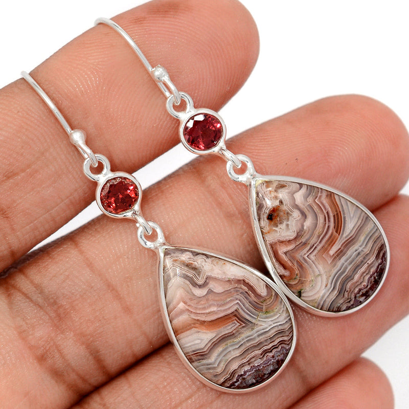 2" Laguna Lace Agate & Garnet Faceted Earrings - LLAE1006