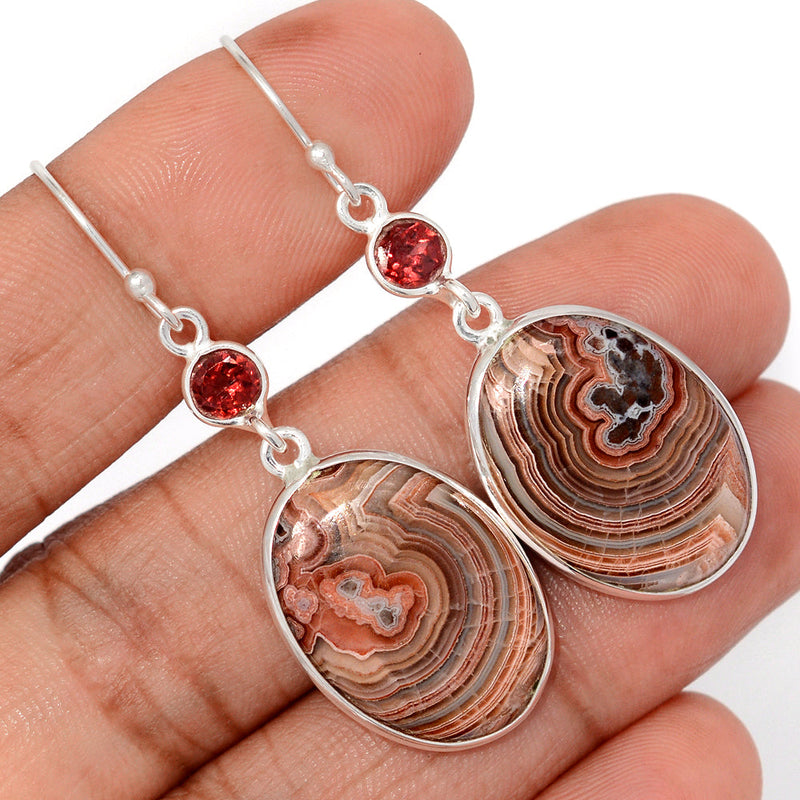 2" Laguna Lace Agate & Garnet Faceted Earrings - LLAE996