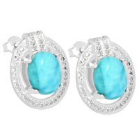 8*10 MM  Oval - Larimar & Cz Earrings - LRME4
