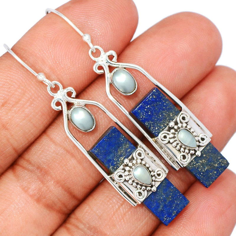 2.1" Lapis With Pearl Earrings - LPSE1588
