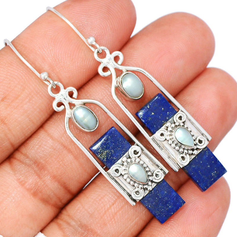2.1" Lapis With Pearl Earrings - LPSE1589