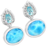 7*9 MM Oval - Larimar, Blue Topaz & Cz Earrings - LRME11
