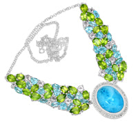 15*20 MM Oval - Larimar, Peridot, Blue Topaz & Cz Necklace - LRMN13