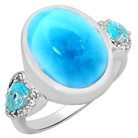 10*14 MM Oval - Larimar, Blue Topaz & Cz Rings - LRMR11