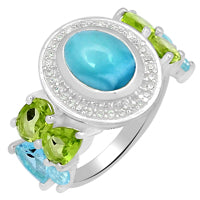 7*9 MM Oval - Larimar, Peridot, Blue Topaz & Cz Rings - LRMR13