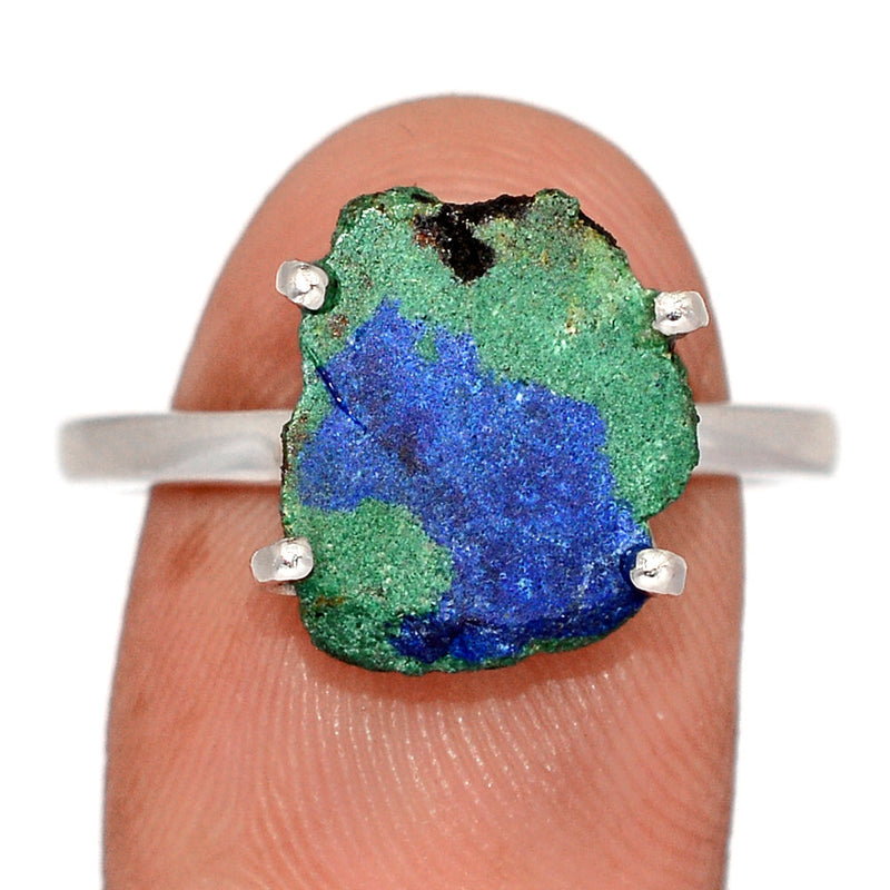 Claw - Azurite In Malachite Stalactite Slice Ring - MASR14