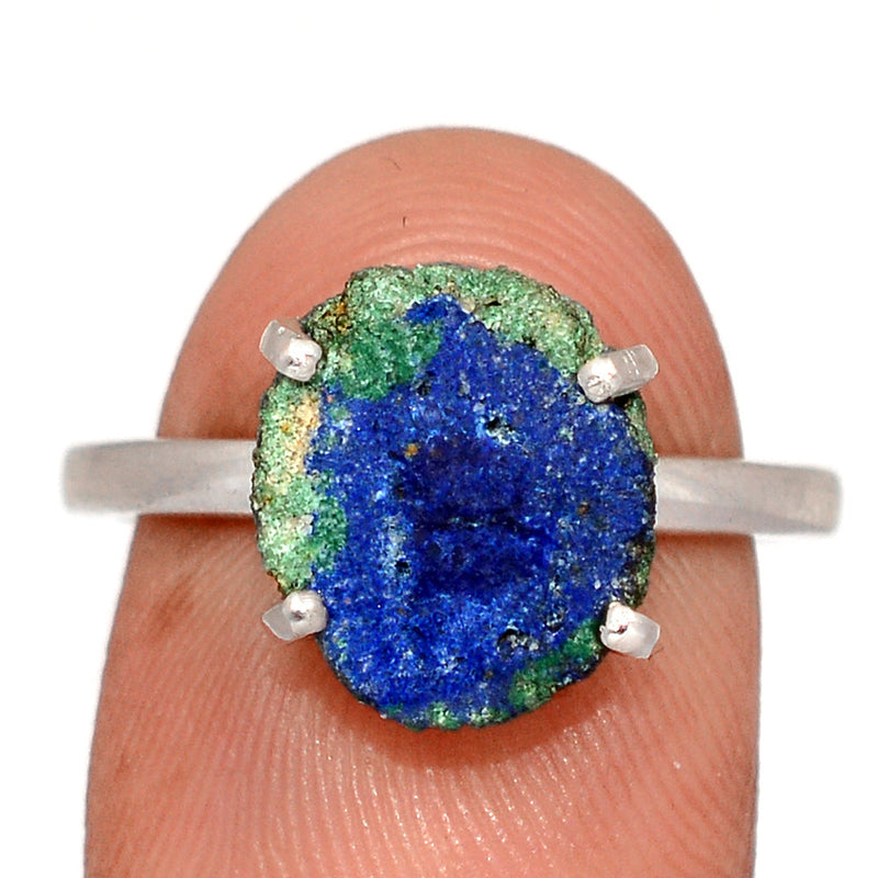 Claw - Azurite In Malachite Stalactite Slice Ring - MASR15