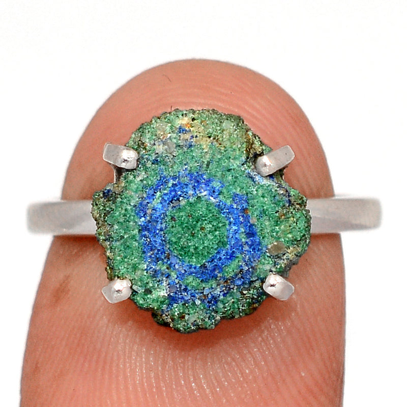 Claw - Azurite In Malachite Stalactite Slice Ring - MASR16