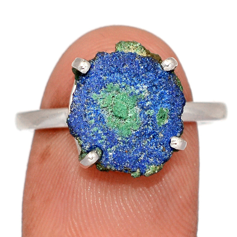 Claw - Azurite In Malachite Stalactite Slice Ring - MASR17